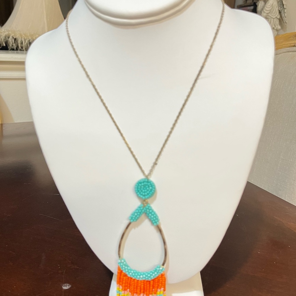 Beaded Necklace with Turquoise and Orange Accents